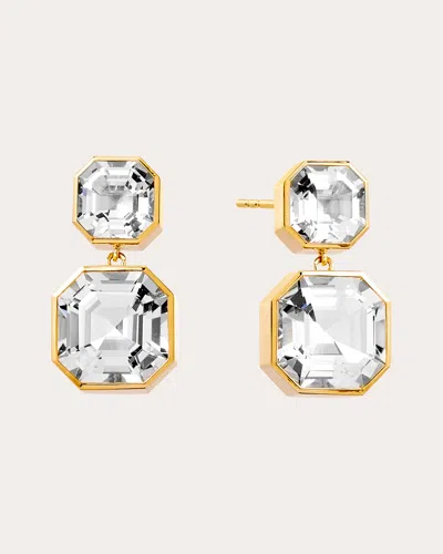 Syna Jewels Women's Rock Crystal Geometrix Double Drop Earrings In Gold