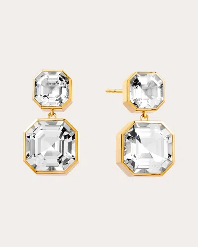 Shop Syna Jewels Women's Rock Crystal Geometrix Double Drop Earrings In Gold