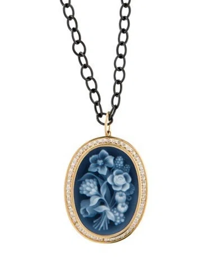 Pre-owned Syna Onyx Cameo & Diamond Pendant Necklace, 19.5" In Multi