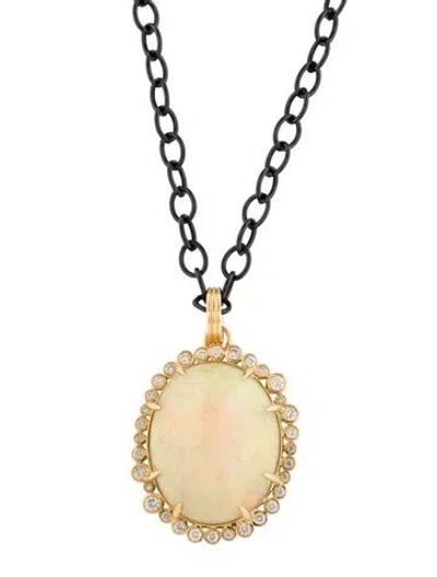 Pre-owned Syna Opal & Diamond Pendant Necklace, 30" In Black