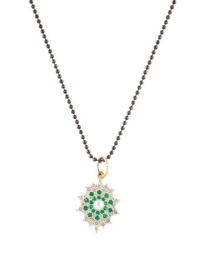 Pre-owned Syna Pearl, Emerald & Diamond Pendant Necklace, 18" In Multi