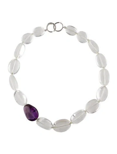 Pre-owned Syna Quartz, Amethyst & Diamond Bead Necklace In Multi