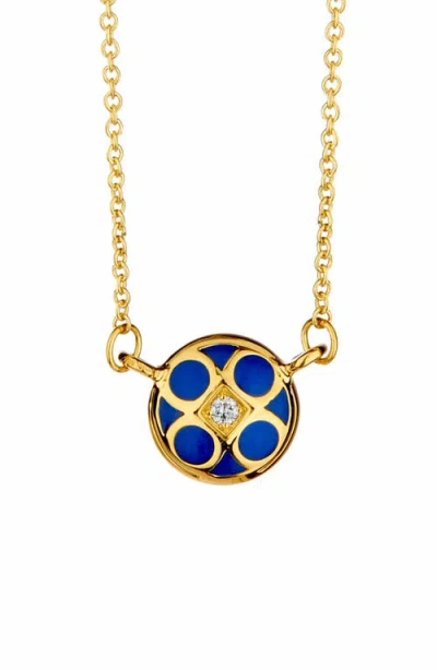 Syna Reversible Enamel Necklace In Blue