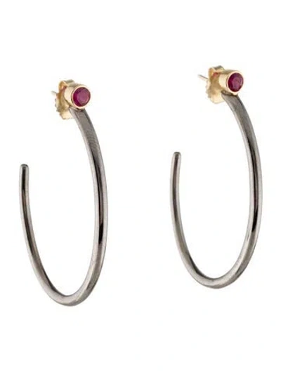 Pre-owned Syna Ruby Hoop Earrings In Multi