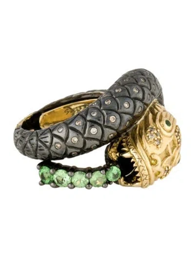 Pre-owned Syna Tsavorite & Diamond Two-tone Cocktail Ring In Multi