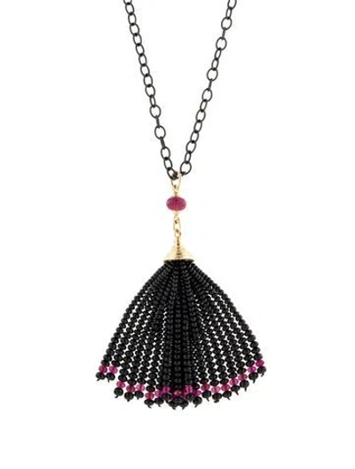 Pre-owned Syna Two-tone Tourmaline & Spinel Tassel Pendant Necklace, 30" In Multi