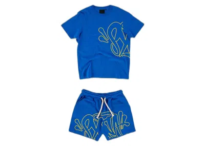 Pre-owned Syna World Men's  Syna Logo Tshirt/short Set In Cobalt Blue