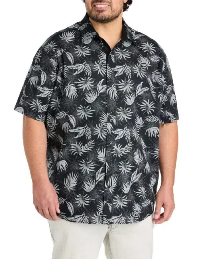 Synrgy By Dxl Big & Tall Big Leaf Print Sport Shirt In Black
