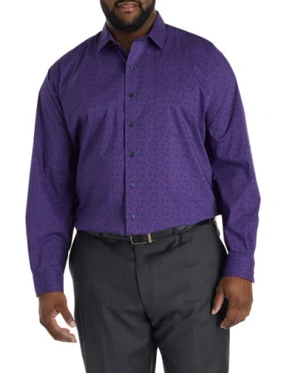 Synrgy By Dxl Big & Tall Exploded Leaves Performance Dress Shirt In Purple