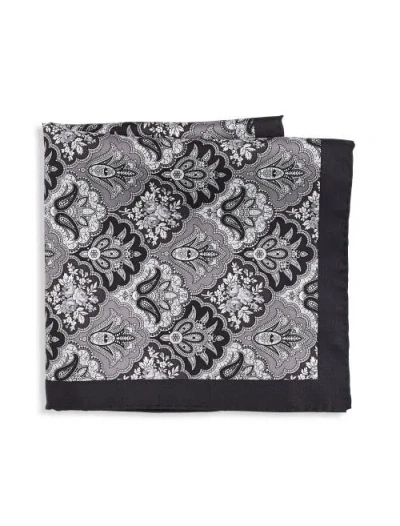 Synrgy By Dxl Big & Tall Fall Medallion Silk Pocket Square In Gray