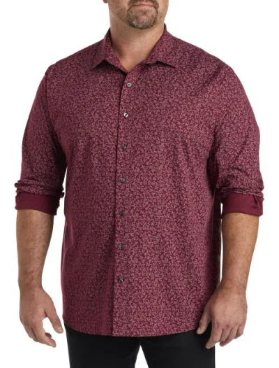 Synrgy By Dxl Big & Tall Leaf Print Sport Shirt In Burgundy