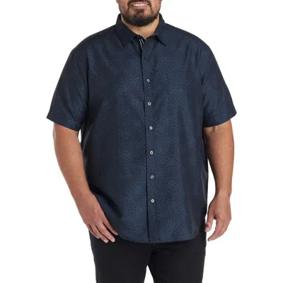 Synrgy By Dxl Big & Tall Microfiber Geometric Print Sport Shirt In Blue