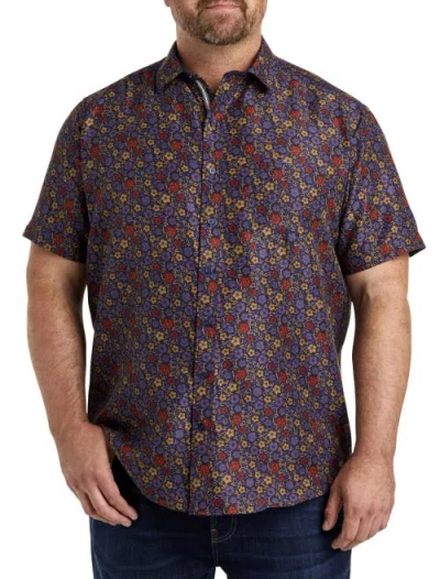 Synrgy By Dxl Big & Tall Microfiber Multi-floral Sport Shirt In Navy