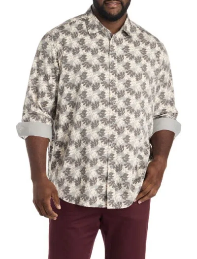 Synrgy By Dxl Big & Tall Rolled-sleeve Floral Print Sport Shirt In Gray