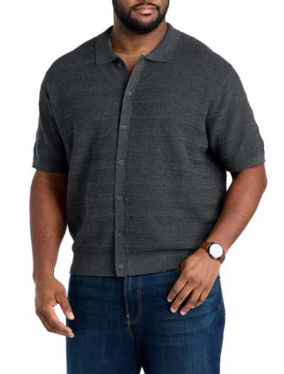 Synrgy By Dxl Big & Tall Short-sleeve Polo Cardigan Sweater In Gray