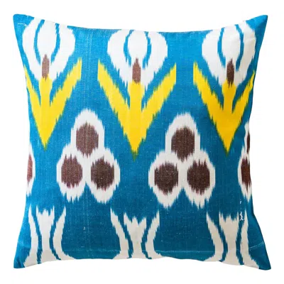 Pre-owned Syroco Silk Ikat Pillow In Blue