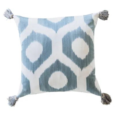 Pre-owned Syroco Silk Ikat Pillow With Swedish Handmade Silk Tassels In Gray
