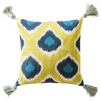 Pre-owned Syroco Silk Ikat Pillow With Swedish Handmade Silk Tassels In Sand