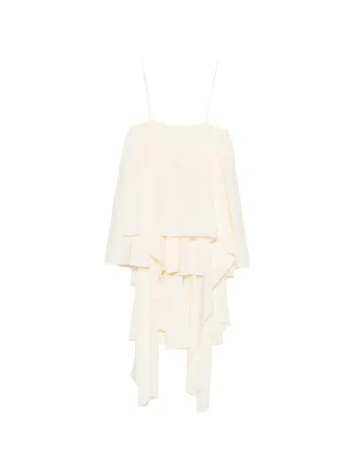 System Asymmetric-neck Ruffled Top In Neutral