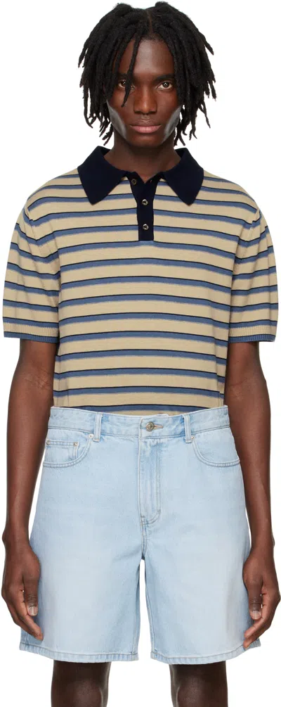 System Beige Striped Knitted Polo In Light Beige