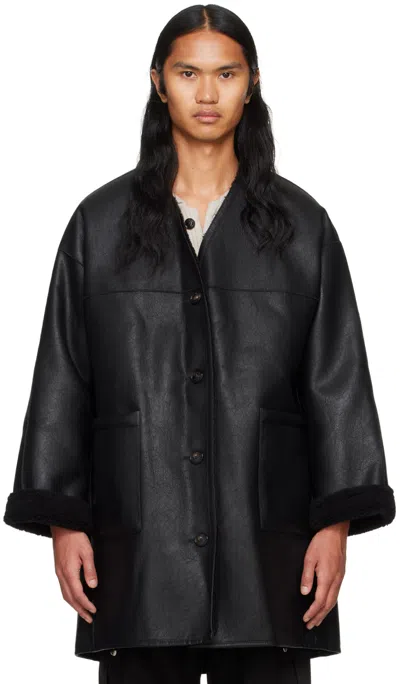 System Black Classic Muffler Faux-shearling Coat In Bk Black