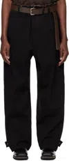 System Black Cotton Binded Cargo Pants In Black Grey