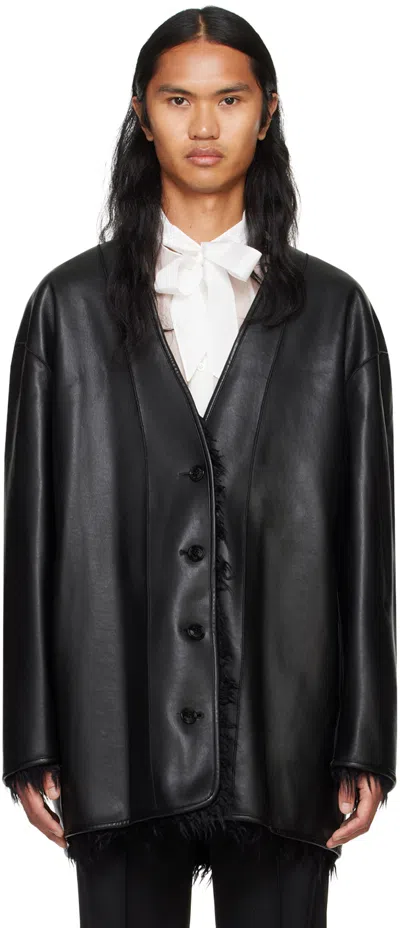 System Black Faux-leather & Faux-fur Reversible Jacket In Bk Black