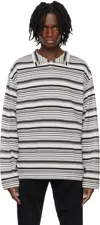 System Black High Neck Striped Polo In Black