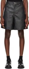 System Black Lined Faux-leather Shorts In Black Grey