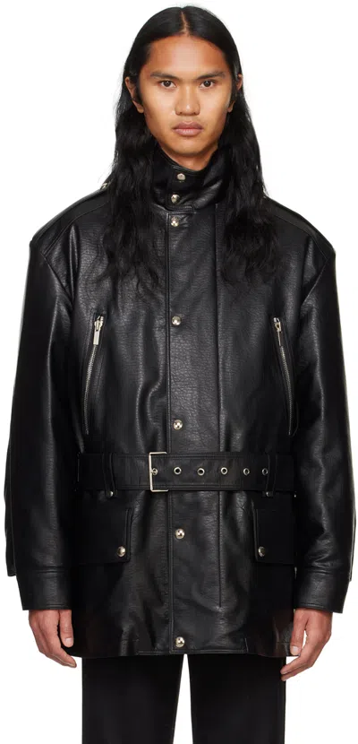 System Black Safari Faux-leather Jacket In Bk Black