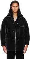 System Black Velvetlike Puffer Down Jacket In Bk Black