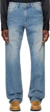 System Blue Straight Slim Bootscut Denim Jeans In Blue