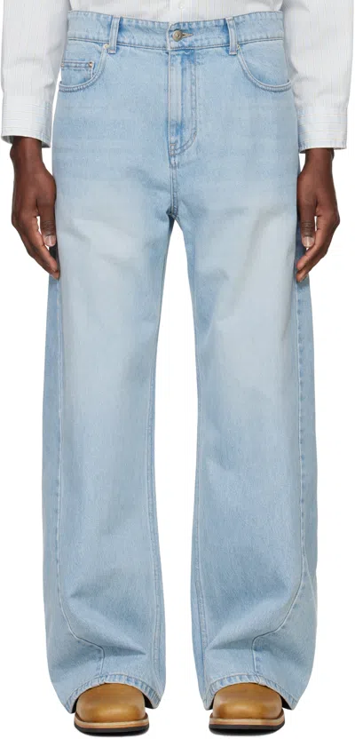 System Blue Twisted Side Seam Denim Jeans In Light Blue