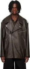 System Brown Knotted Faux Leather Jacket In Dark Brown