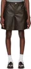 System Brown Lined Faux-leather Shorts In Brown