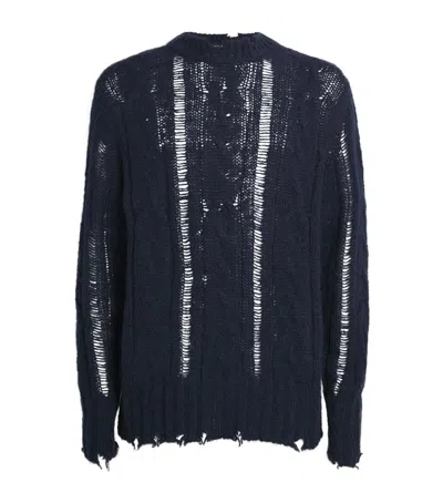 System Cable-knit Distressed Sweater In Navy
