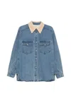 System Corduroy-collar Chest-pocket Denim Jacket In Blue