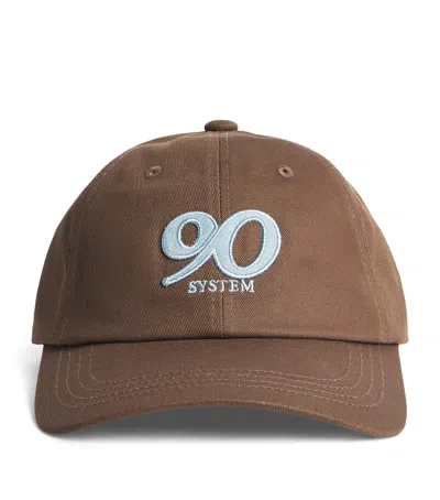 System Cotton Embroidered Logo Cap In Brown