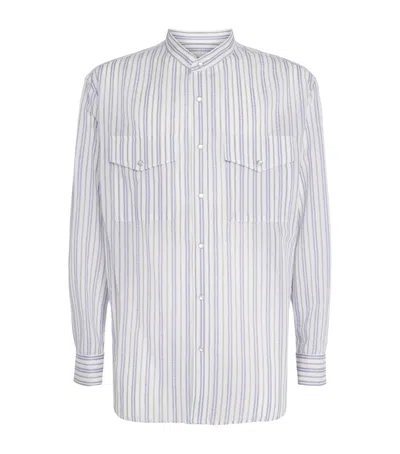 System Cotton-blend Seersucker Stripe Shirt In Blue