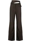 System Cut-out Detailing Wool Tailored Trousers In Brown