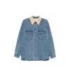 System Corduroy-collar Chest-pocket Denim Jacket In Blue