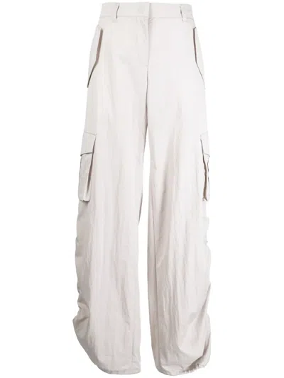 System Beige Drawstring Cargo Pants In Yellow Grey