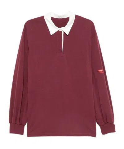 System Embroidered-logo Polo Sweater In Burgundy