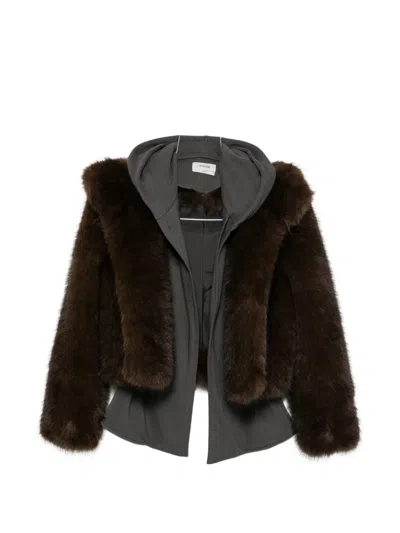 System Faux-fur Hooded Jacket In Multi