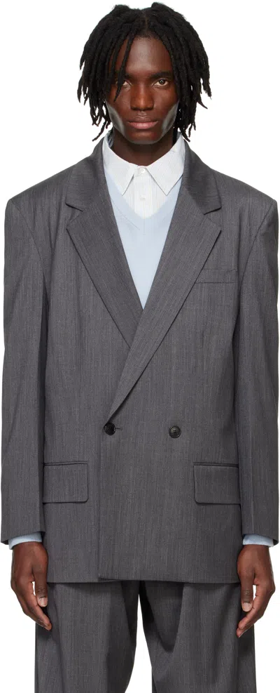 System Grey Oversized Double Blazer In Dark Grey