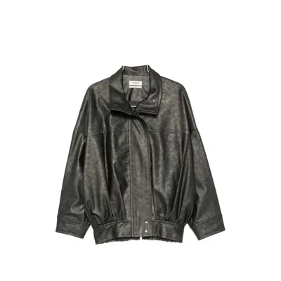 System Panelled High-neck Biker Jacket In Gray