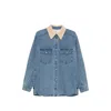 System Corduroy-collar Chest-pocket Denim Jacket In Blue