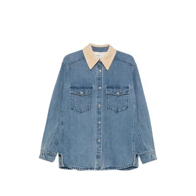 System Corduroy-collar Chest-pocket Denim Jacket In Blue
