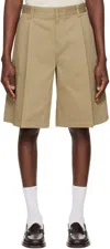 System Khaki Pleated Bermuda Shorts In Khaki Beige