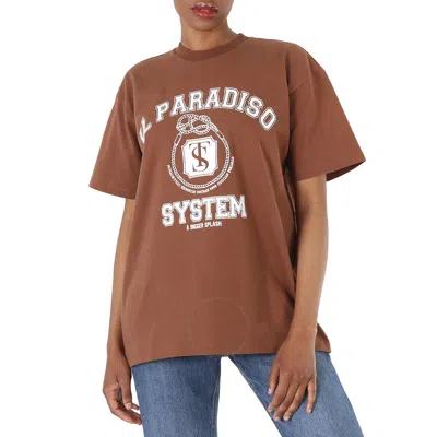 System Ladies Brown Letter Print T-shirt